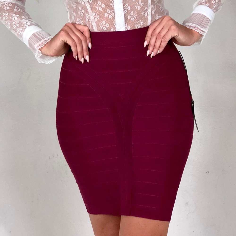 Burgundy wine wrap bandeau pencil skirt